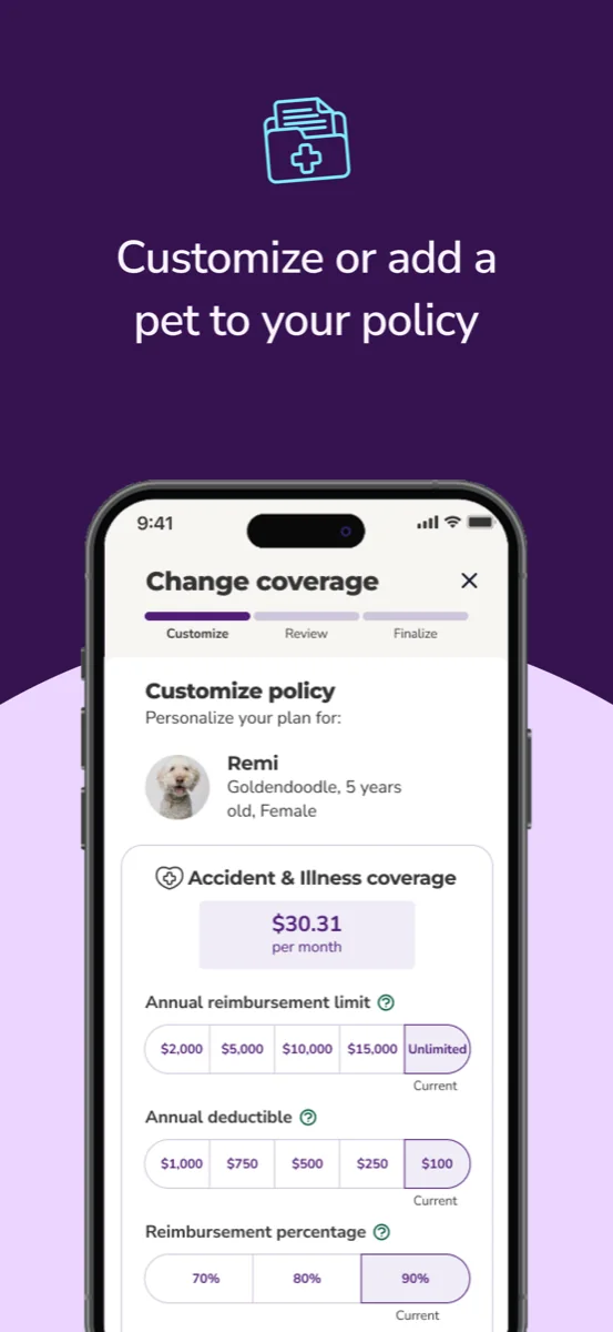 Customize or add a pet to your policy